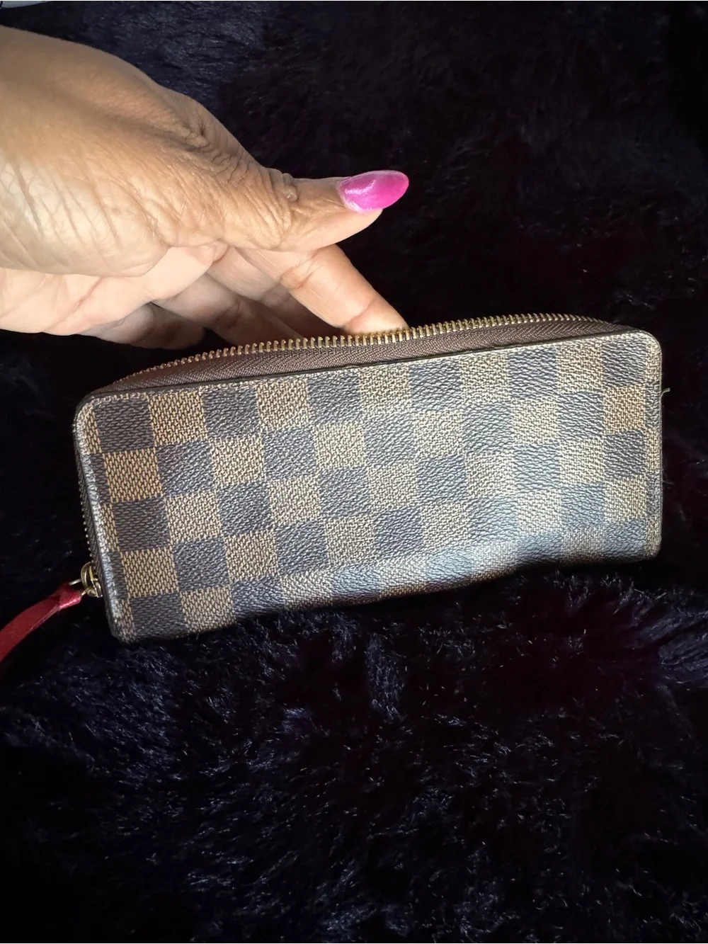 Brown Checkered Zip-Around Women's Wallet